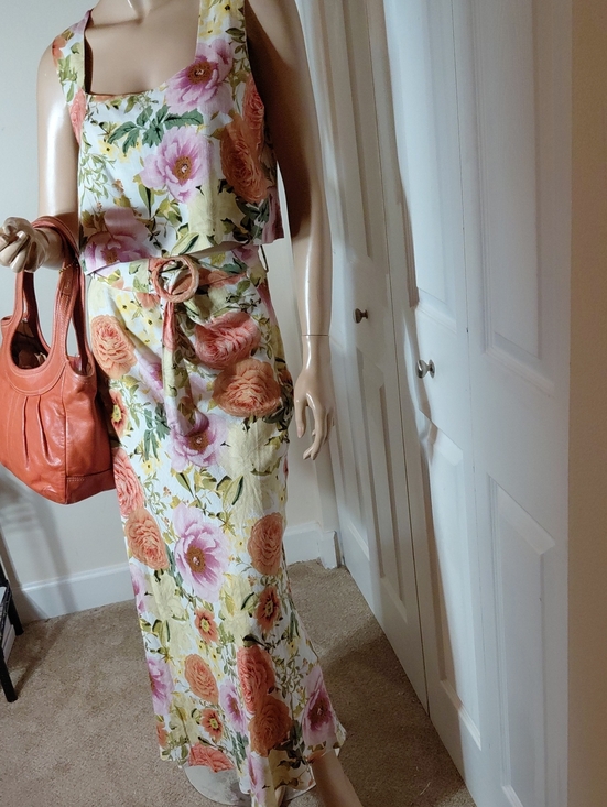 paper hearts Dresses & Skirts - Floral Sleeveless Fitted 2 Piece Maxi Dress - Pink & Peach Green Flowers